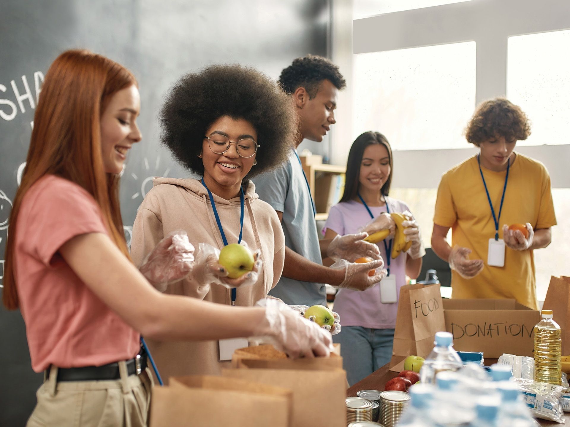 People working at a food pantry